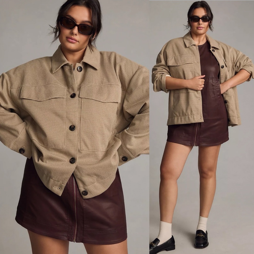 Anthropologie Maeve Houndstooth Knit Trucker Jacket